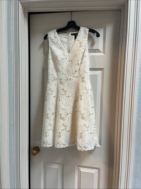 White House Black Market Ivory Floral Lace V-Neck Mini Dress